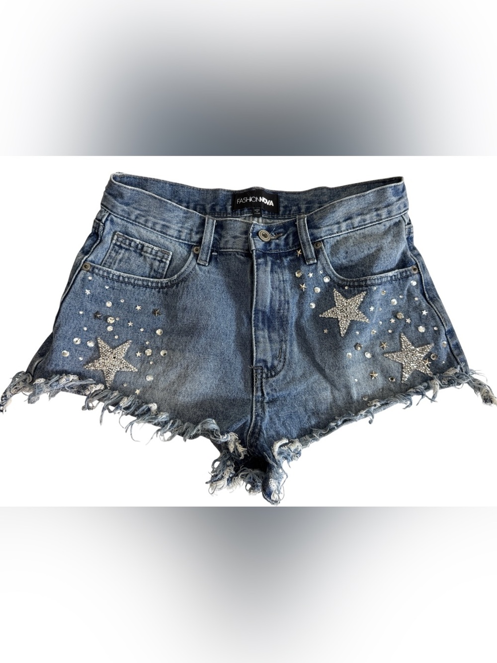 Studded Rhinestone Star Embellished Denim Short Shorts Size 9
